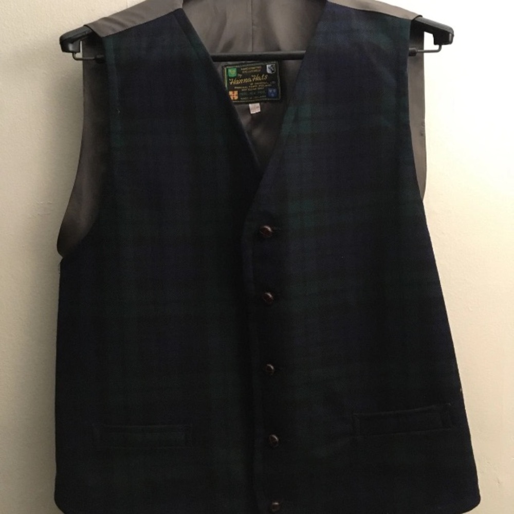 MENS HANNA HATS PURE NEW WOOL 5 BUTTON VEST PLAID MADE IN IRELAND